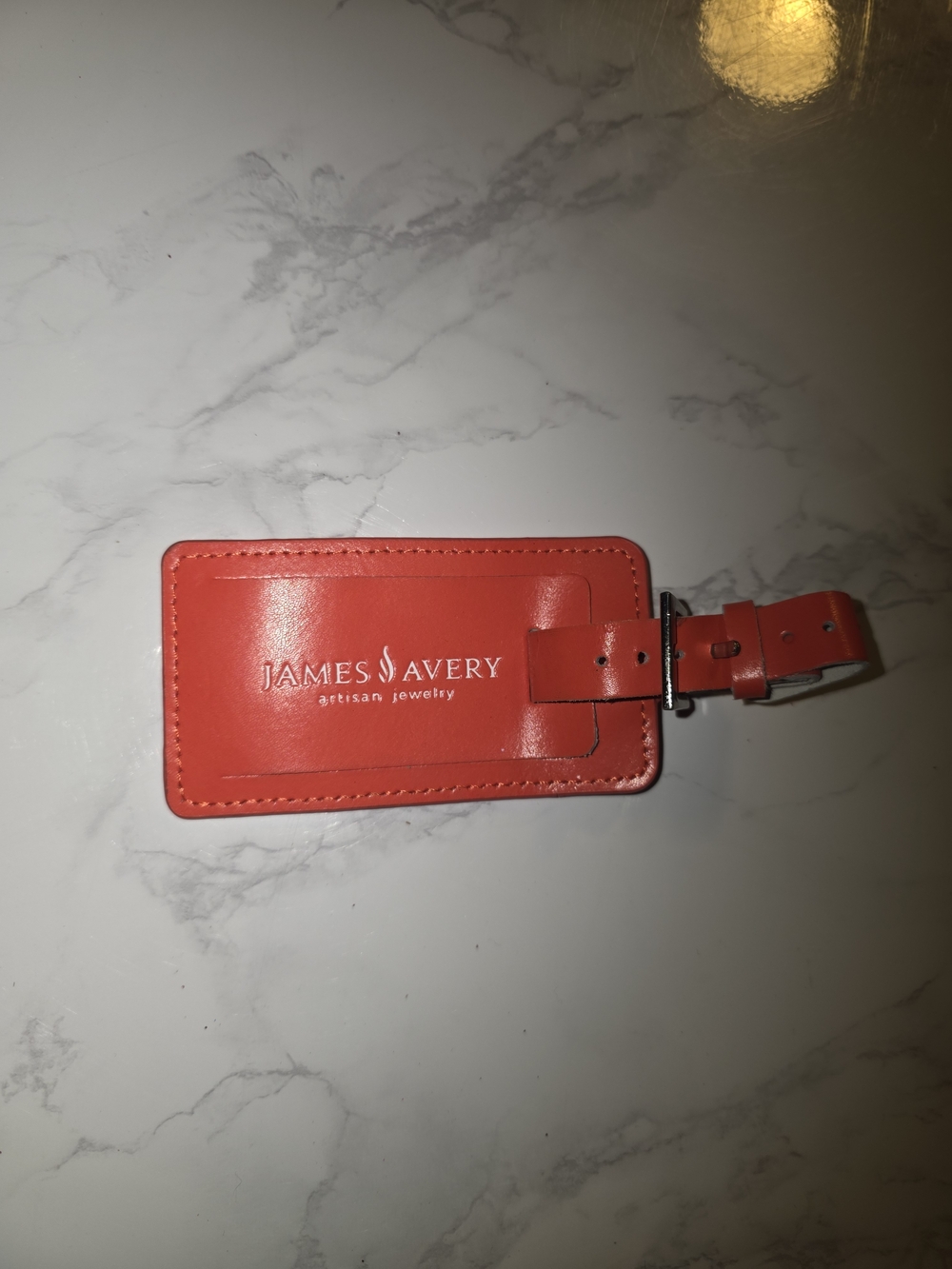 James Avery Coral-Red Leather Luggage Tag Super Hard To Find  with Buckle Strap